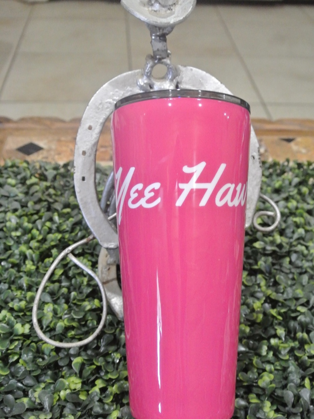 HANDMADE PINK YEE HAW LARGE TUMBLER WITH LID